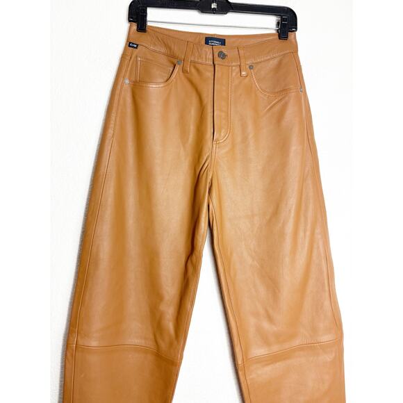 Citizens Of Humanity Calista Curve Leather Pants Size 26 Camel Barrel Leg - Picture 10 of 15